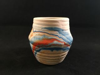 Nemadji Pottery Vase Native Clay Usa 2.  5” Orange Blue Yellow