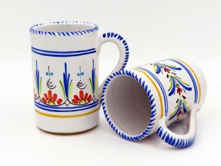Vintage Set Of 2 Handmade Pottery Mugs,  Initialed " Jfc " Hand Painted Mugs