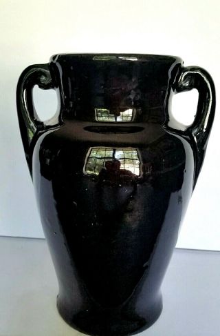 1920s Brush Mccoy Arts & Crafts Rare Black Glaze Handled Vase Art Pottery 8.  25 "