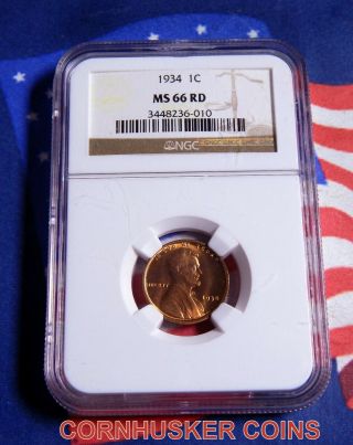 1934 - P 1934 Lincoln Wheat Cent Ngc Ms 66 Rd Bright With No Spots Or Toning