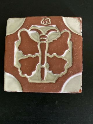 Moravian Mercer Pottery Arts Crafts Tile Butterfly Tile,  4 1/4