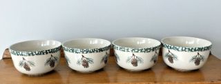 Set Of 4 Pine Cone Green Sponge Soup Cereal Bowls By Tienshan Folk Craft 5.  75 "