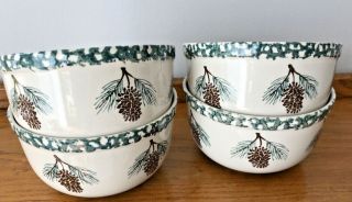 Set of 4 Pine Cone Green Sponge Soup Cereal Bowls by Tienshan Folk Craft 5.  75 