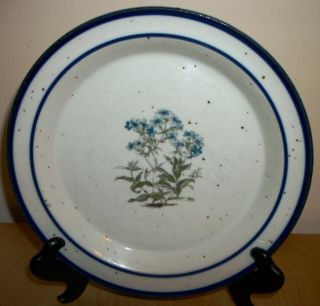 Blue Speckled Porcelain 8 " Plate With Forget - Me - Nots,  From Takahashi,  Japanese