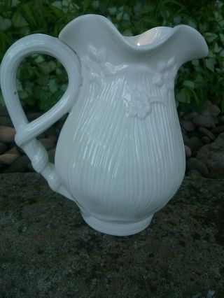 Grace’s Teaware Fine Porcelain Creamer Pitcher 6” Ribbed Leaf Floral White Ivory