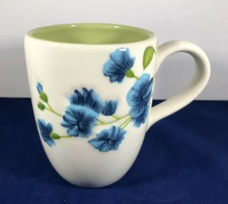Mug,  Blue Flowers On White,  Green Interior,  Garden Bouquet Home,  4.  25 ' tall 3