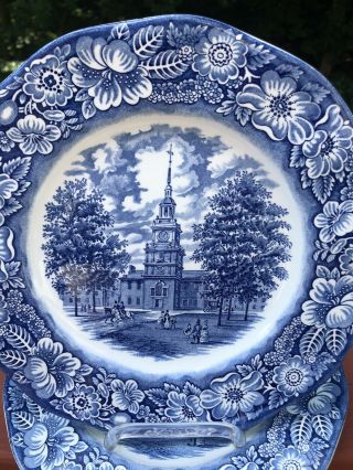 Liberty Blue Staffordshire Independence Hall 10” Dinner Plates,  Set Of 3 2