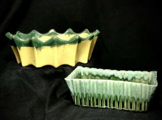 2 Vintage Mccoy & Cookson Art Pottery Planters Green And Yellow