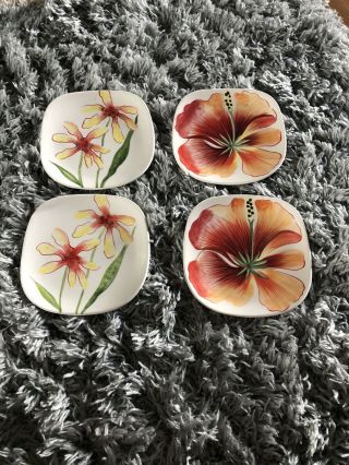 Set Of 4 Fitz And Floyd Classics “ In Bloom " Plates 6.  5” Salad/dessert Plate
