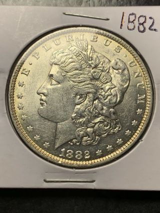1882 O/s Morgan Silver Dollar Uncirculated (bu) Rim Toning Gold From Book Vam - 4