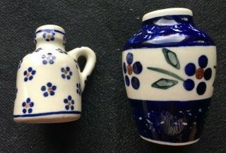 Boleslawiec? Poland Pottery Miniature Painted Jug And Bud Vase