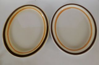 2 Buffalo China Restaurant Ware Oval Plates Platters Brown/tan Stripes