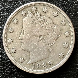 1889 Liberty Head Nickel 5c Higher Grade Vf,  Rare 16522