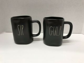 Rae Dunn Sip And Gulp Black Mugs