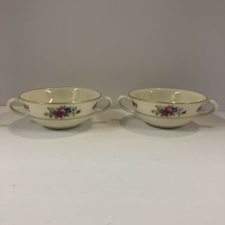 Vintage Lenox Rose China Handled Cream Soup Bowl Set Of 2