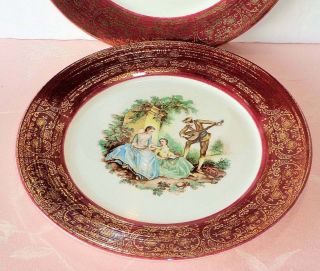 Vintage Sebring Pottery Serenade Burgundy 2 Dinner Plates Red Maroon Gold