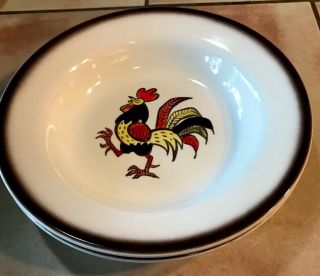Metlox By Poppytrail Mcm Mid Century Red Rooster Set 2 Rimmed Soup Bowls