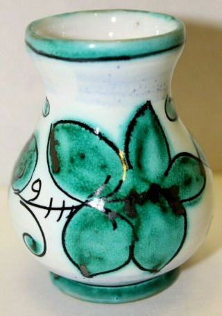 Vintage Hand Painted Italy Green & White Ceramic Mini Bud Vase Floral & Vines 3 "