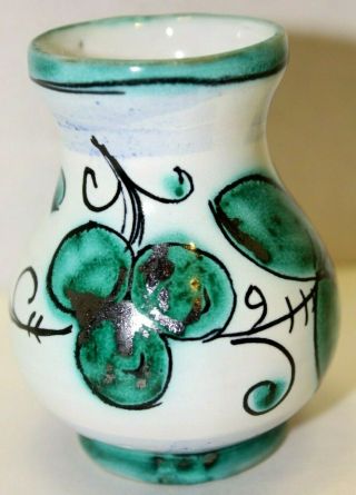 Vintage Hand Painted Italy Green & White Ceramic Mini Bud Vase Floral & Vines 3 