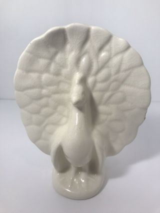 Vintage Mccoy Usa White Cream Peacock Bird Wall Pocket Vase Planter