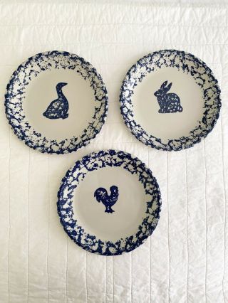 Folk Craft Animals - Tienshan Salad Plates - Set Of 3 - Bunny - Duck - Rooster 7 1/2