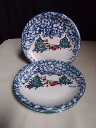 Folk Craft Tienshan Cabin In The Snow Christmas Sponge (4) Salad Dessert Plates