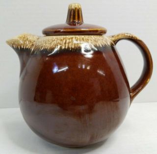 Vintage Hull Brown Drip Oven Proof Usa Potbelly Teapot W/lid 7 " Tall