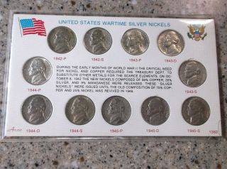 World War Ii 1942 - 1945 Silver Nickel 11 Coin Commemorative Set,  Wartime Nickels
