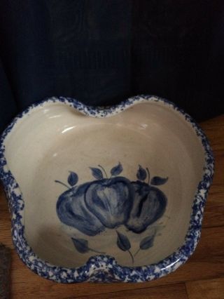 Casey Pottery Marshall Tx Heart Shaped Hand Turned Bowl Blue Fruit 10 " X 10