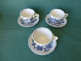 Three Blue Danube Blue And White Porcelain Cups And Saucers Japan