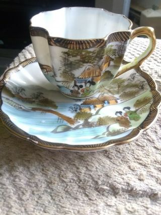 Occupied Japan Cup And Saucer Hand Painted
