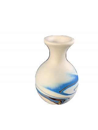 Vintage Nemadji Pottery Vase,  Warm Earthy And Sky Blue Tones 4 Inches Tall,  Euc