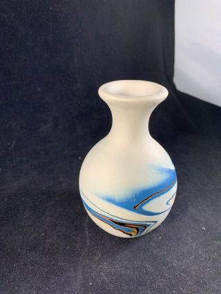 Vintage Nemadji Pottery Vase,  Warm Earthy and sky blue Tones 4 inches Tall,  EUC 2