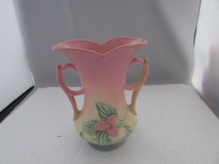 Hull Art Pottery Usa - W - 6.  1/2 Magnolia Matte Finish Pink And Blue Vase.