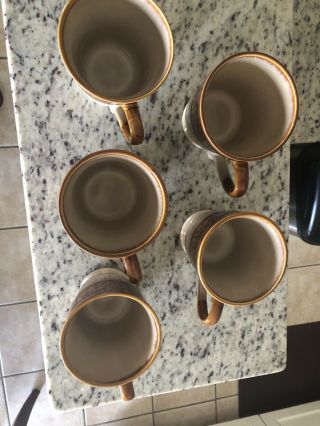 5 Better Homes and Garden EMBOSSED SCROLL Brown Rim Stoneware Mugs Cups 5 