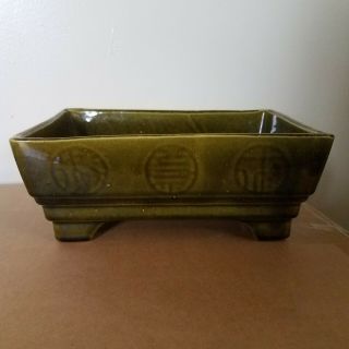 Vtg.  Usa 626 Pottery Vase Bowl Planter Green Chinese Symbols