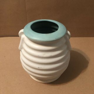 Vintage Coors Beehive Pottery Vase White W/green