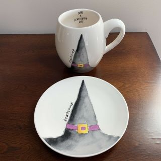 Rae Dunn Limited Edition Plate And Mug Set - Halloween Rare Have A Bewitching Day