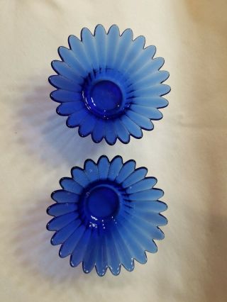 Small Cobalt Blue Glass Fluted Bowls Or Votive Candleholders 4 " (set Of 2)