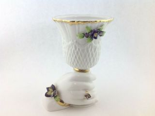 Vintage Ceramic Hand Holding A Goblet Vast With Violet Flowers 5 " Tall