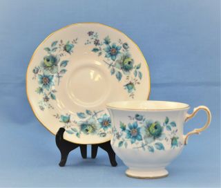 Queen Anne Bone China England Blue Flowers Cup And Saucer Set