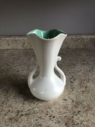 Red Wing Pottery Vase 505 Double Handle White With Green Interior