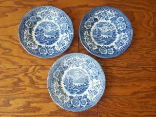3 Blue Lochs Of Scotland Royal Warwick 6 " Bread & Butter Plates England