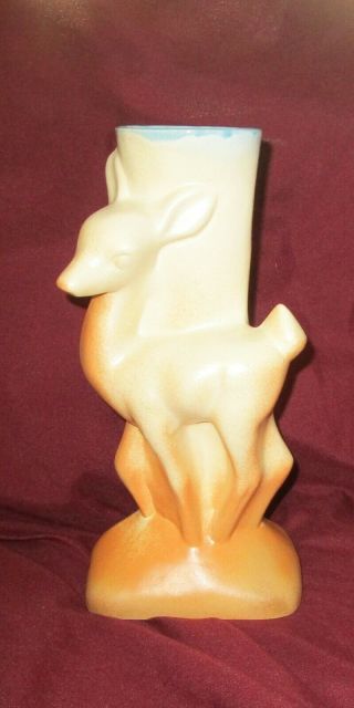 Vintage Art Deco Style Pottery Vase W/deer/fawn