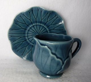 Metlox Poppytrail Lotus Medium Blue Pattern Demitasse Cup & Saucer Set - 2 - 3/8 "