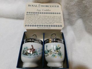 2 Vintage Royal Worcester England Porcelain Egg Coddler Cup Birds