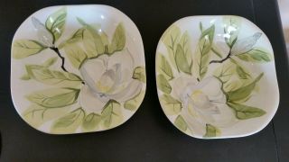 2 Vintage Red Wing Pottery Magnolia 8 1/2 " Serving Bowls Chartreuse Green Lovely