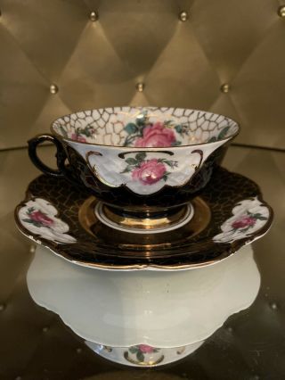 Vintage Winterling Bavaria Germany Tea Cup And Saucer Black Pink Gold