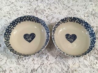 Folk Craft Hearts Tienshaw Blue Sponge Cereal Bowls
