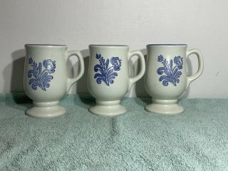 Pfaltzgraff Yorktowne Blue - Set Of 3 Pedestal Footed Trim Coffee Mug - Vintage